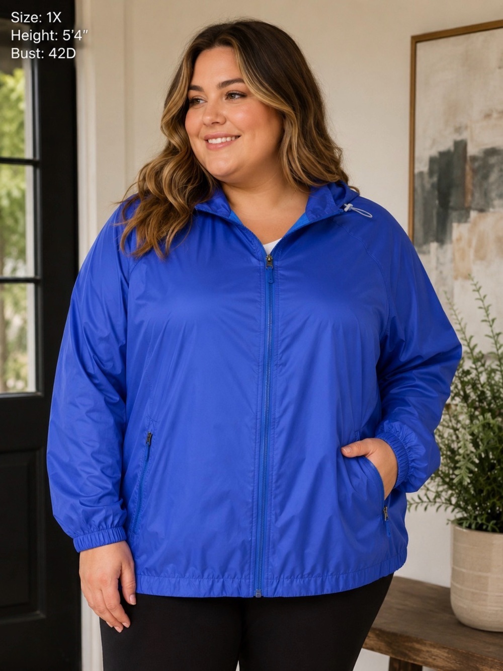 L.L.Bean Womens 1X Blue Hooded Windbreaker Lightweight Rain Jacket Plus Size